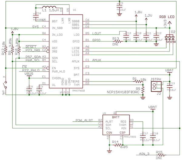 Maxim MAX77650 PMIC and MAX17055 fuel gauge IC Diagram of Maxim MAX77650 PMIC and MAX17055 fuel gauge IC