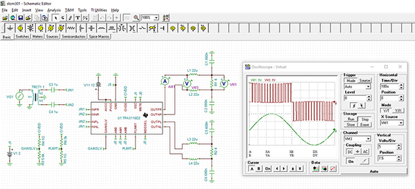Texas Instruments TPA3116D2DADR Class D stereo amplifier simulation (click to enlarge) Image of Texas Instruments TPA3116D2DADR Class D stereo amplifier simulation (click to enlarge)